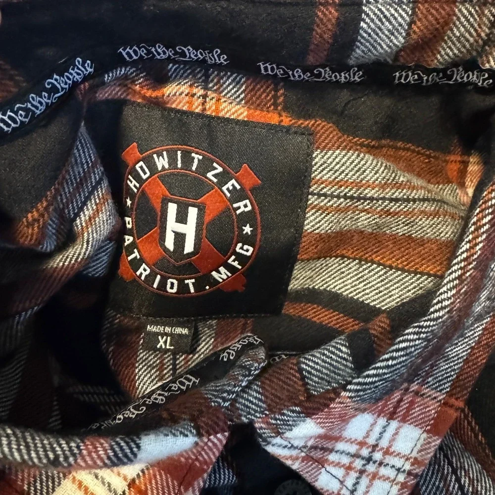 Howitzer American Patriot Flannel Shirt Men's XL Black Plaid Grunt Western NEW‎